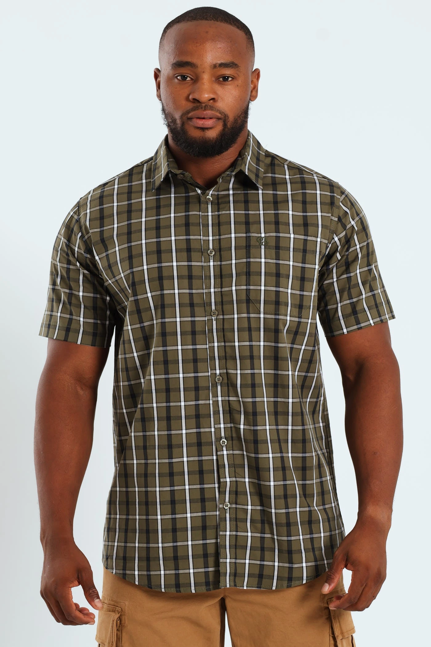 Trendy gear Short Sleeve Check Shirt - Fatigue/Navy Athleisure fashion