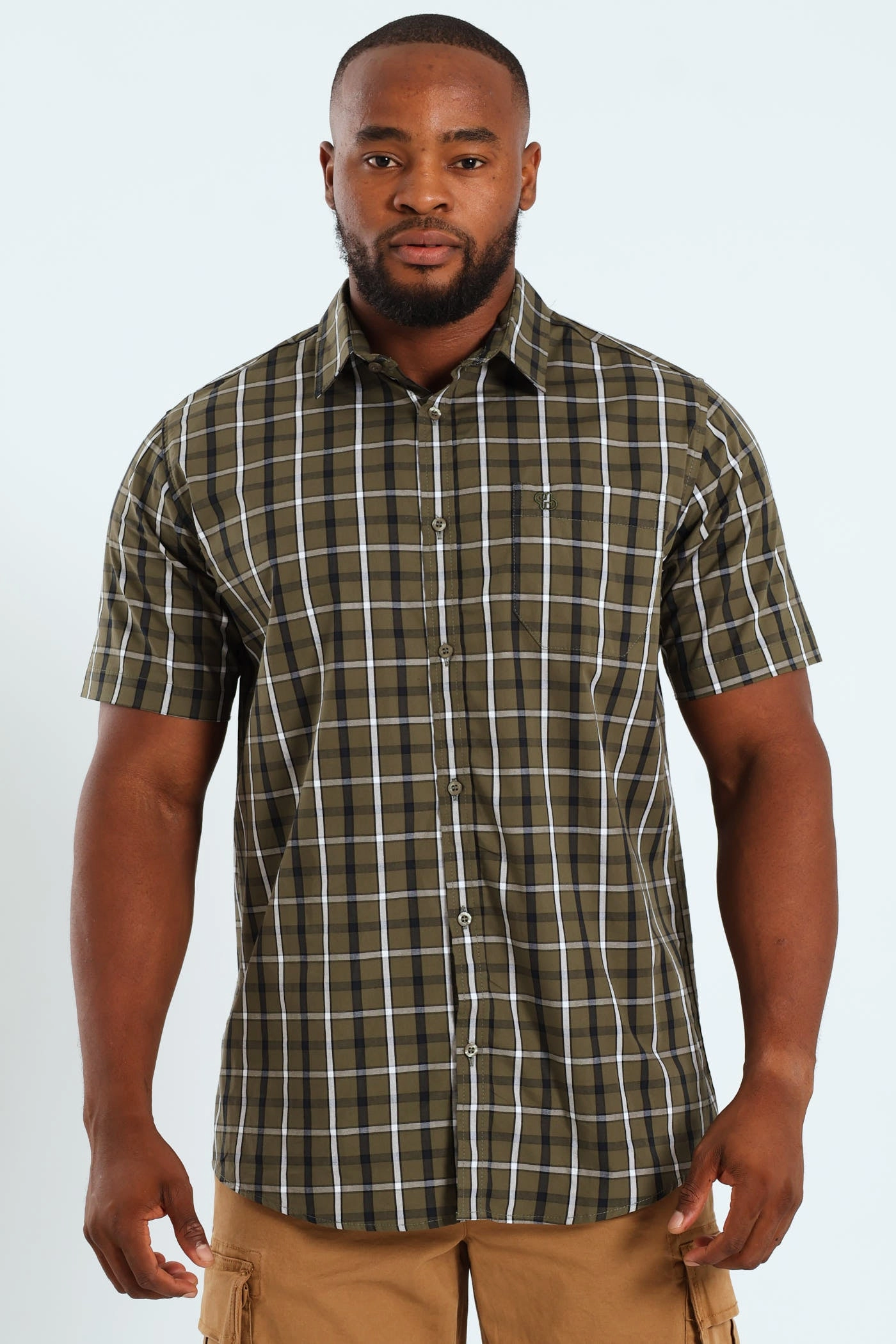 Fashion labels Short Sleeve Check Shirt - Fatigue/Navy Suede - finished fashion