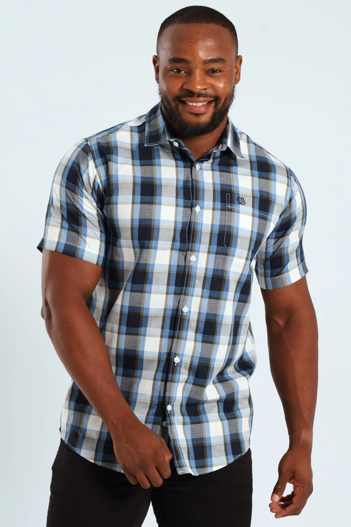 Fashion influencers' recommendations Short Sleeve Check Shirt - Fatigue/Navy Minimalist fashion
