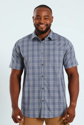 Short Sleeve Check Shirt - Grey/Navy Fashionable options Hip - hop fashion