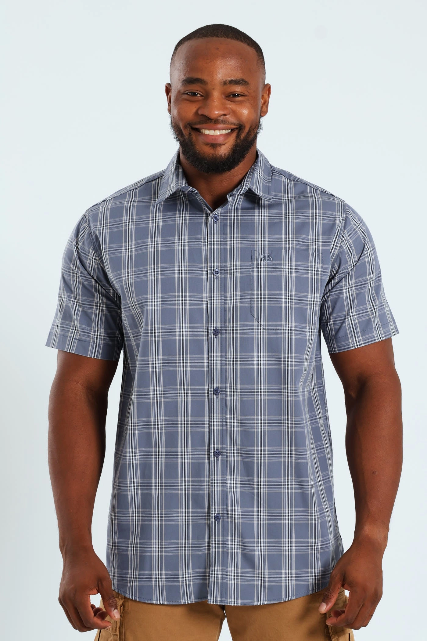 Short Sleeve Check Shirt - Grey/Navy Stylish products Comfortable apparel