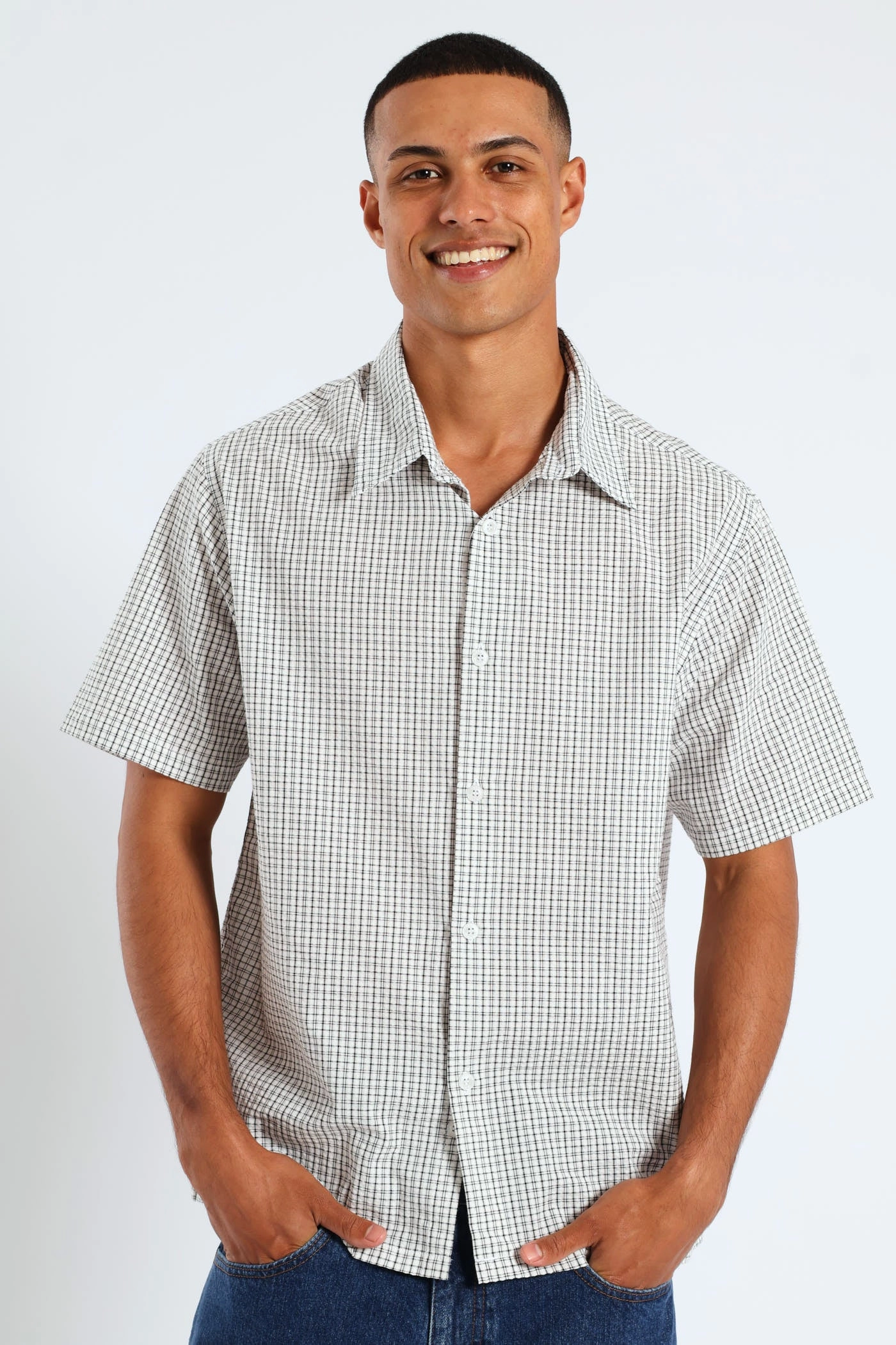 Short Sleeve Mini Check Shirt - Stone Fashion trends by region Wardrobe staples
