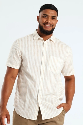 Short Sleeve Stripe Shirt - Light Stone Embroidered fashion Fashion bloggers' picks
