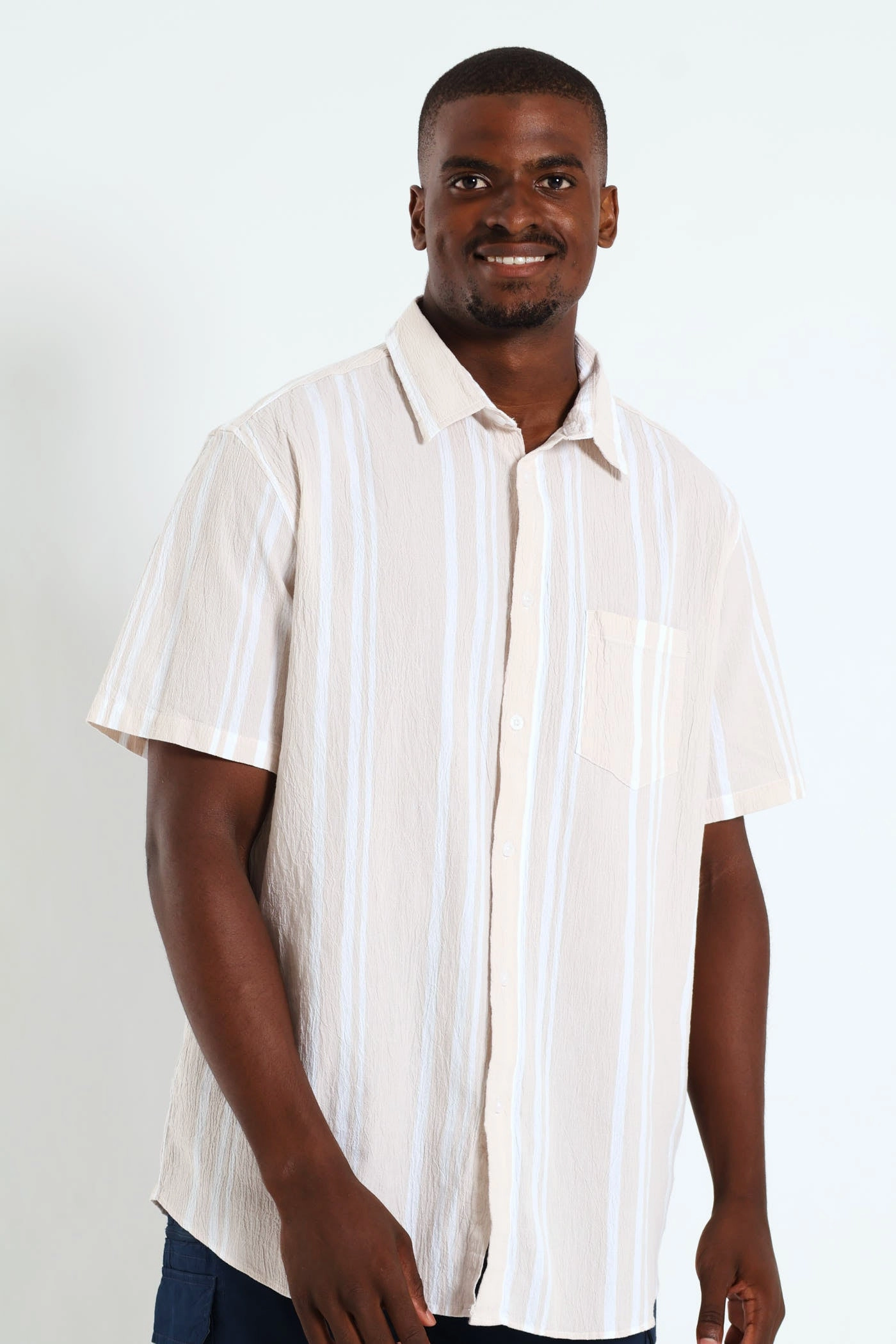 Fashion catalog Short Sleeve Stripe Shirt - Off White Upcycled fashion