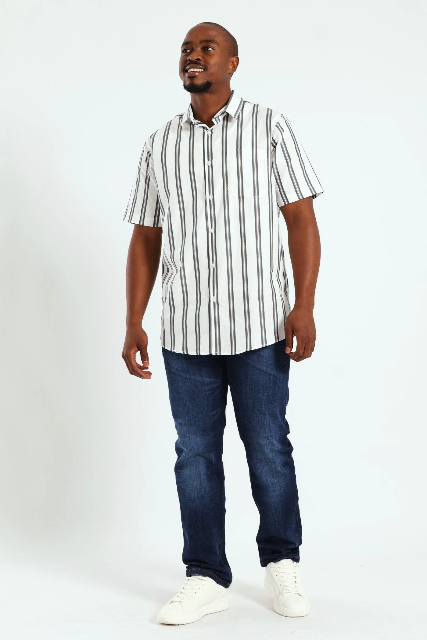 Seasonal wear Short Sleeve Stripe Shirt - White Sustainable fashion practices