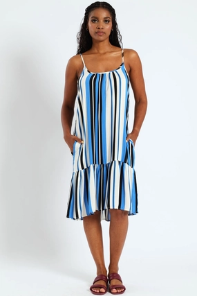 Silk - fabric fashion Strappy Peplum Hem Mini Dress - White/Blue Minimalist fashion