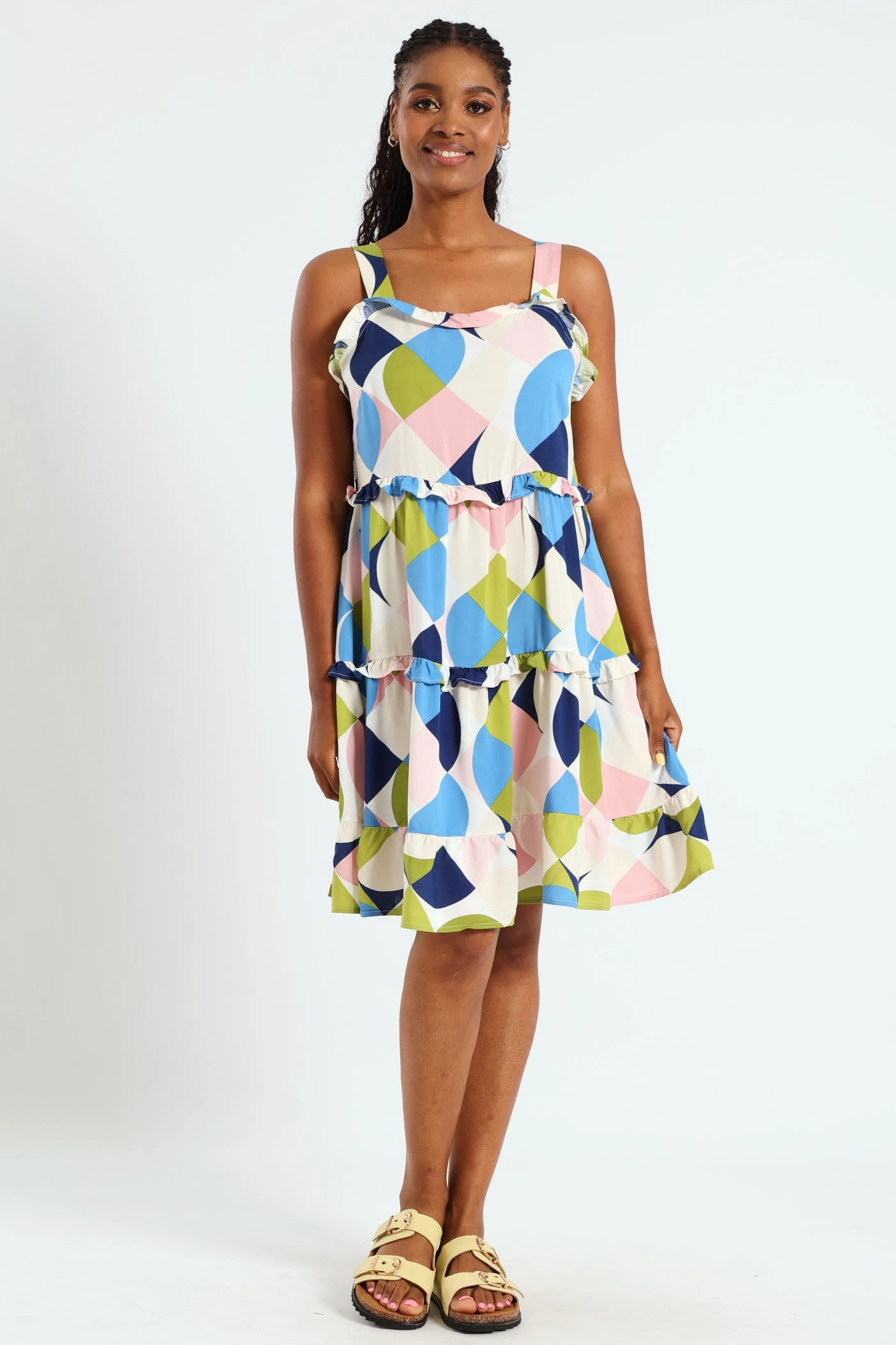 Tiered Frill Mini Sundress - Multi Recycled fashion materials Fashionable goods
