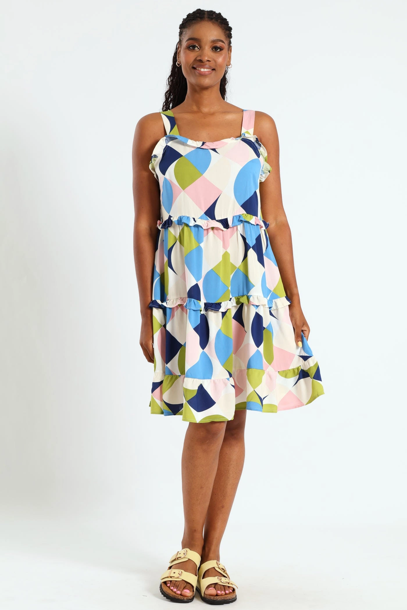 Sustainable fashion practices Tiered Frill Mini Sundress - Multi Embroidered fashion