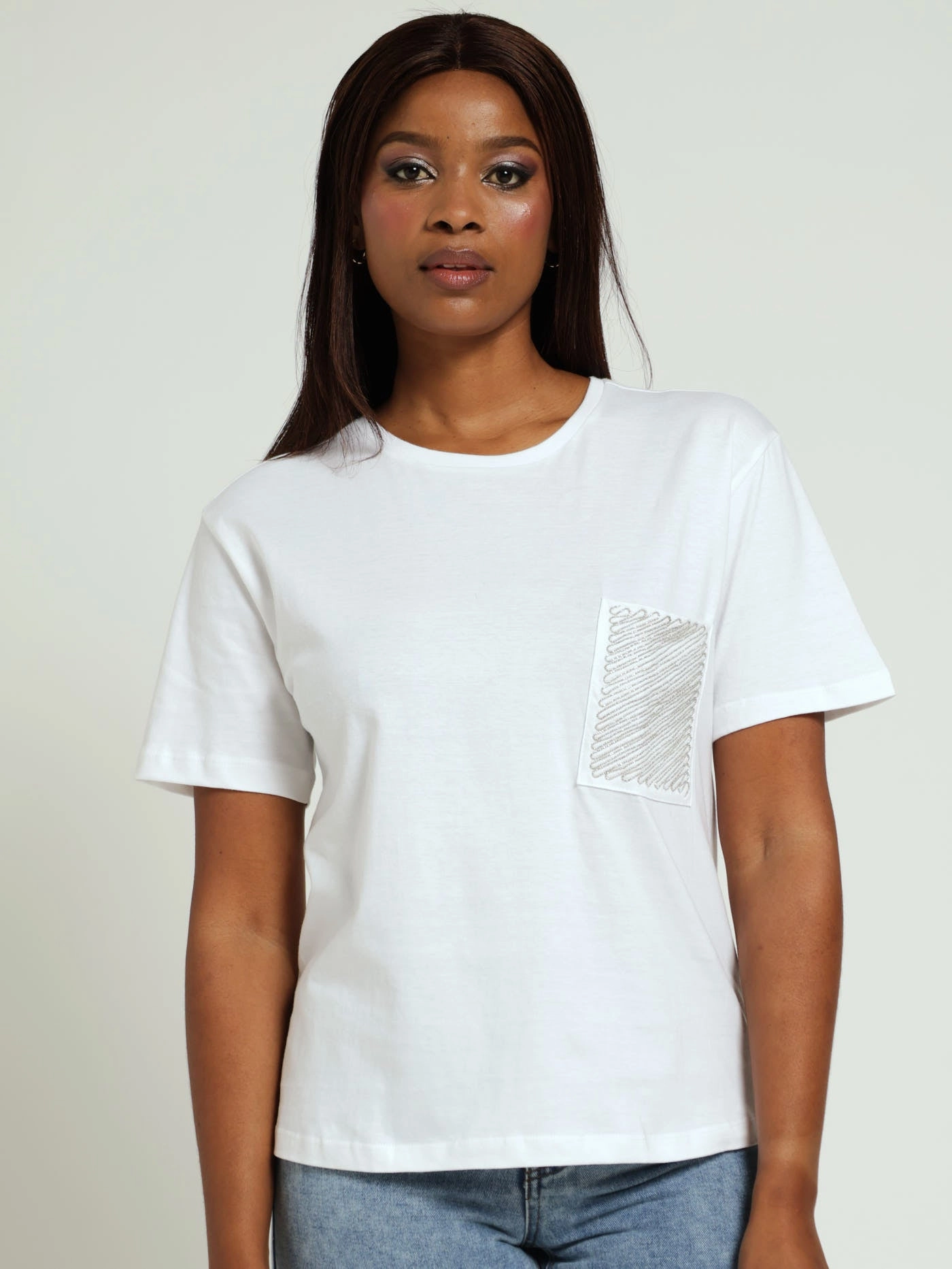 Silver Pocket Regular Tee - White