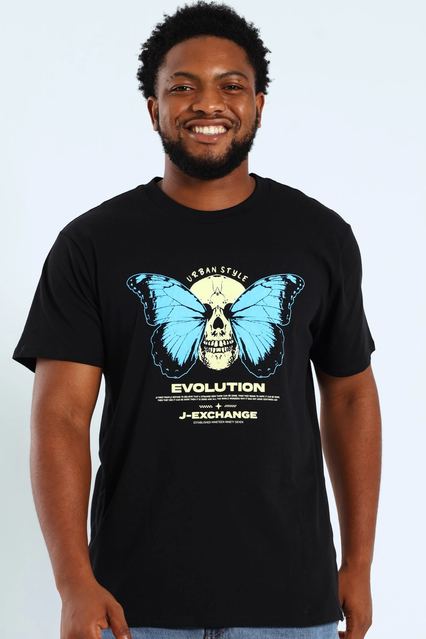 Skull Butterfly Print Tee - Black