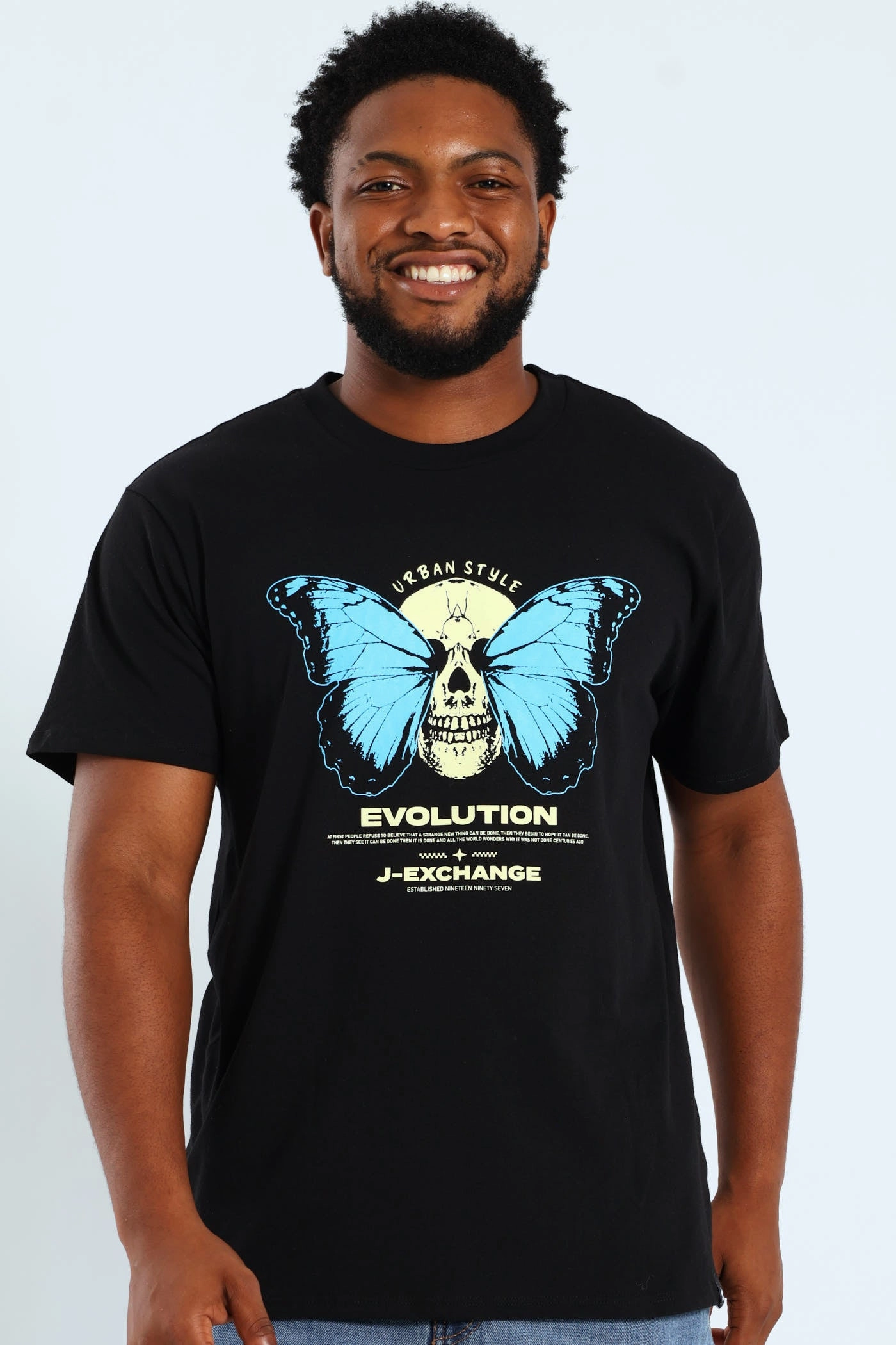 Skull Butterfly Print Tee - Black