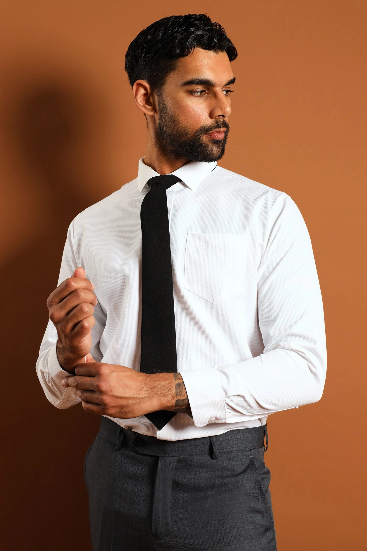 Slim Textured Long Sleeve Shirt - White New fashion arrivals Trendy gear