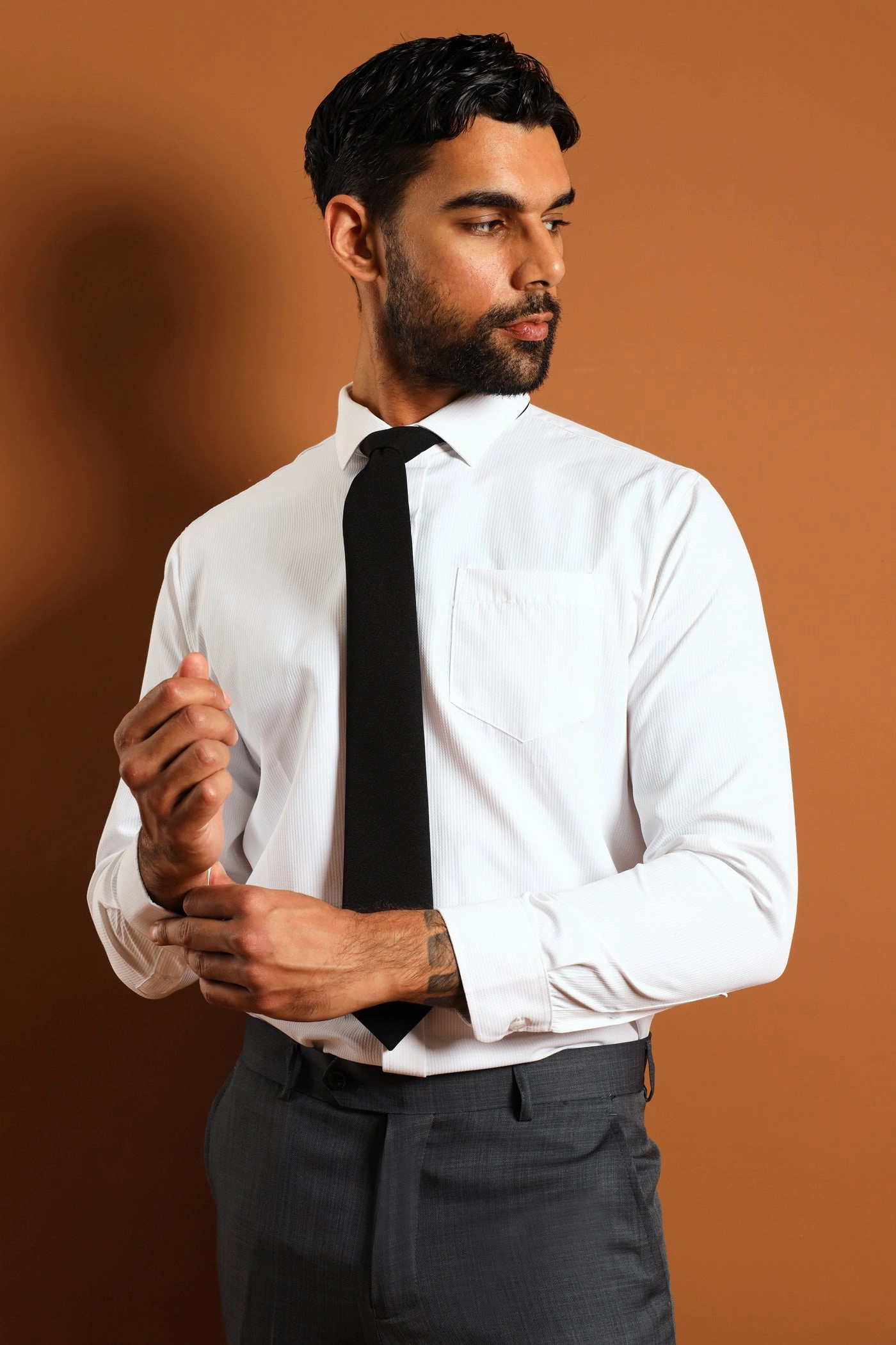 Slim Textured Long Sleeve Shirt - White Trendy gear Fashion sizes