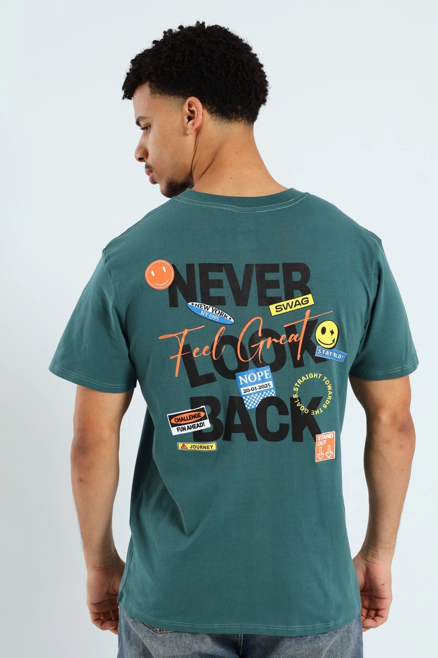 Slogan Front & Back Tee - Forest Green