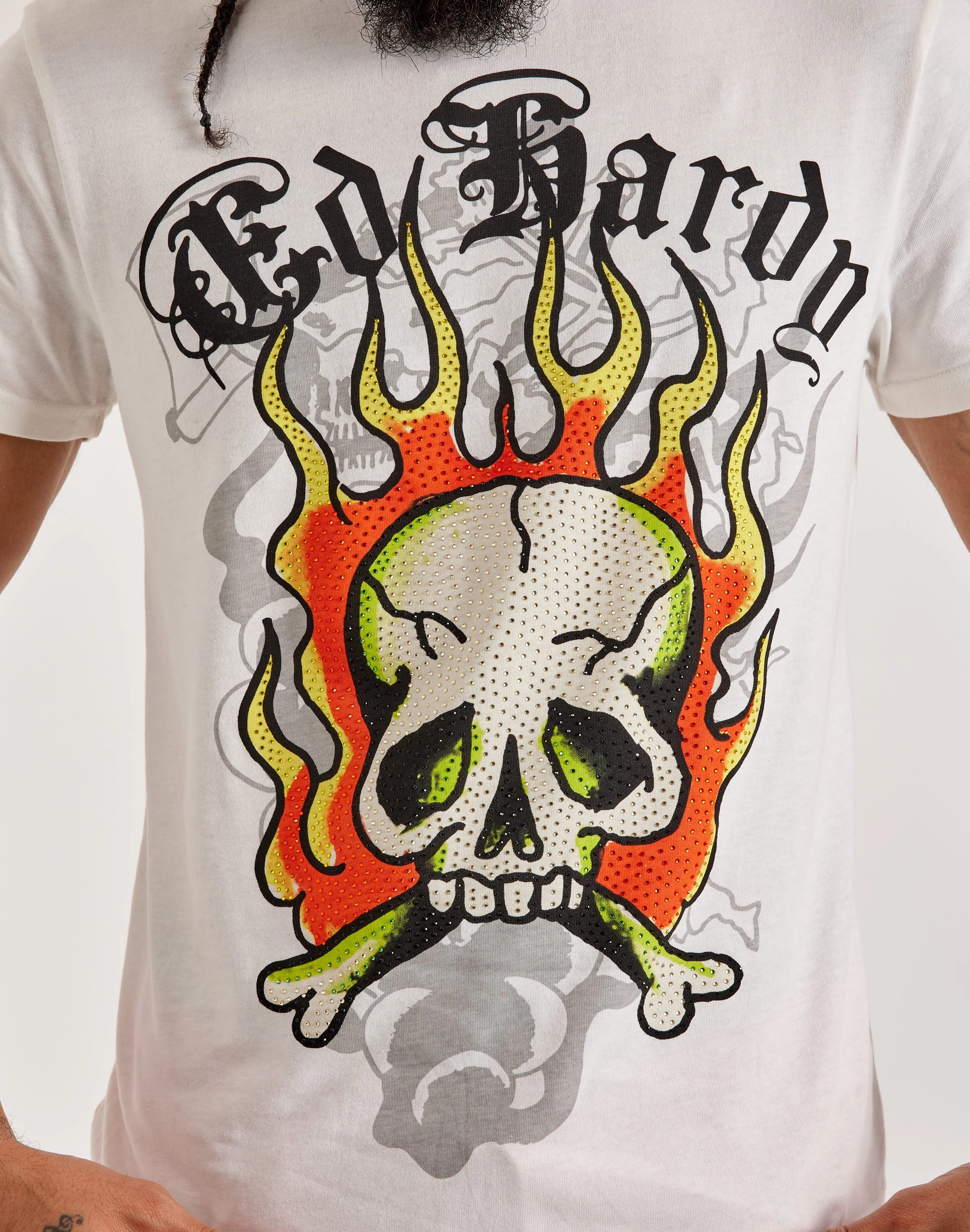 Smart casual wear Ed Hardy Flame Skull Rhinestone Tee
