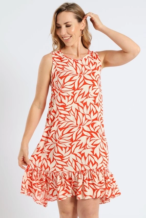 Smart casual wear Frill Hem Hi-Lo Printed Shift Mini Dress - White/Orange Fashion influencers' recommendations
