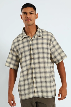 Smart casual wear Short Sleeve Check Shirt - Stone Patterned fashion (floral, stripes, etc.)