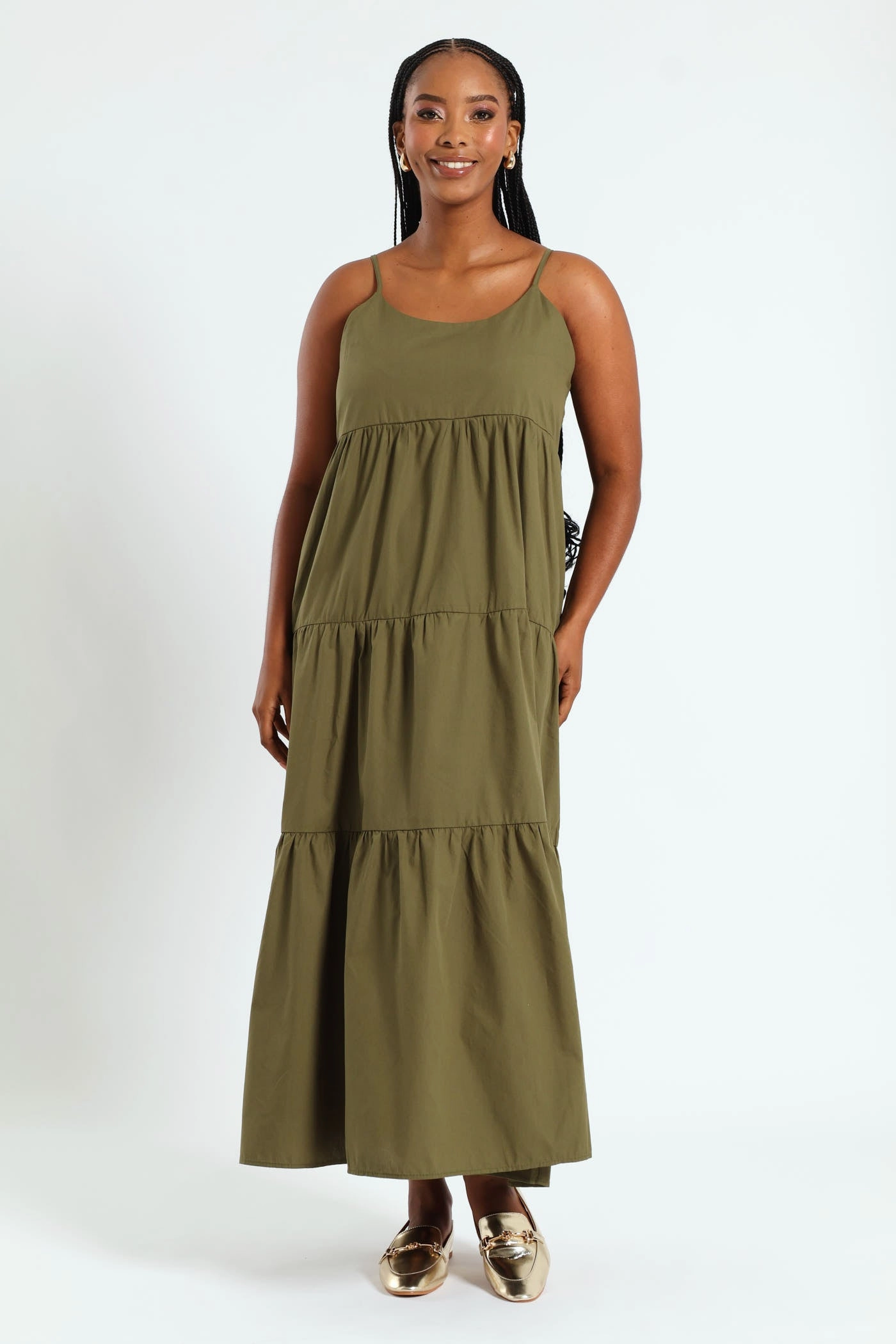 Designer fashion items Strappy Tiered Maxi Dress - Fatigue Retro fashion finds