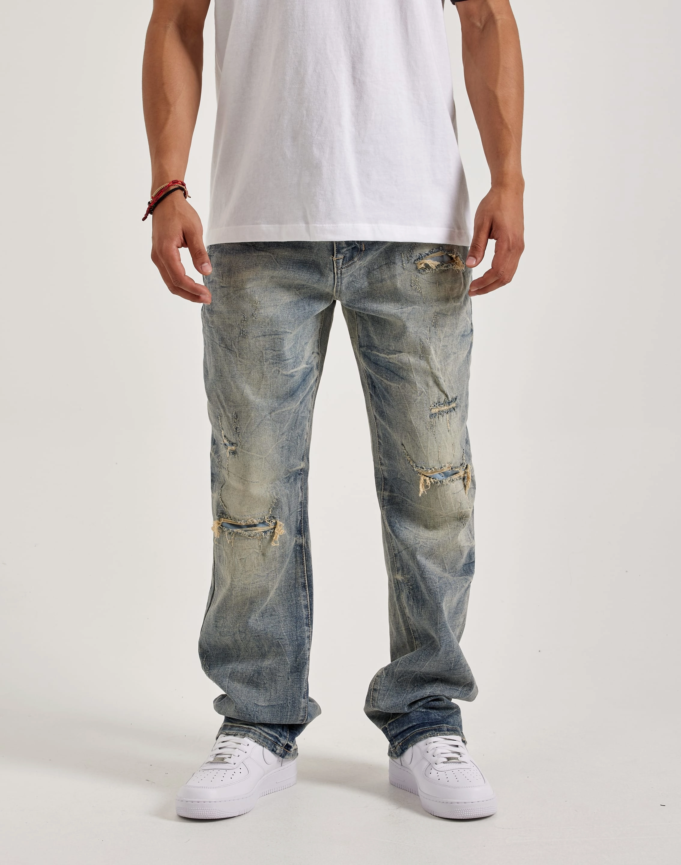 High - end fashion Smoke Rise Rip & Repair Straight Denim Jeans Free shipping offers