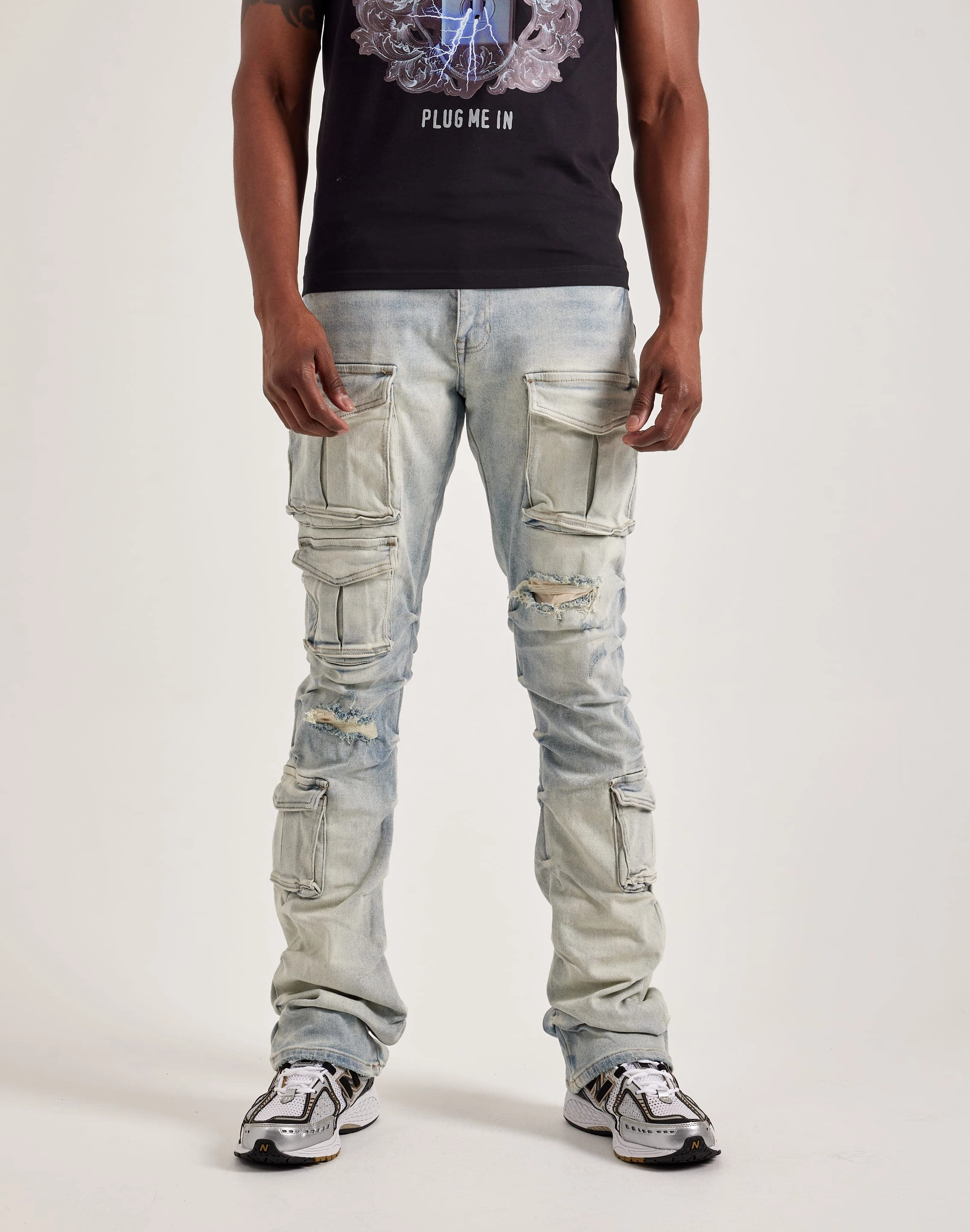 Smoke Rise Utility Pocket Stacked Flare Denim Jeans Evening wear Seasonal wear