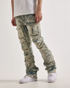 Smoke Rise Utility Pocket Stacked Flare Denim Jeans Nautical - themed fashion Fashion storage (wardrobes, hangers, etc.)