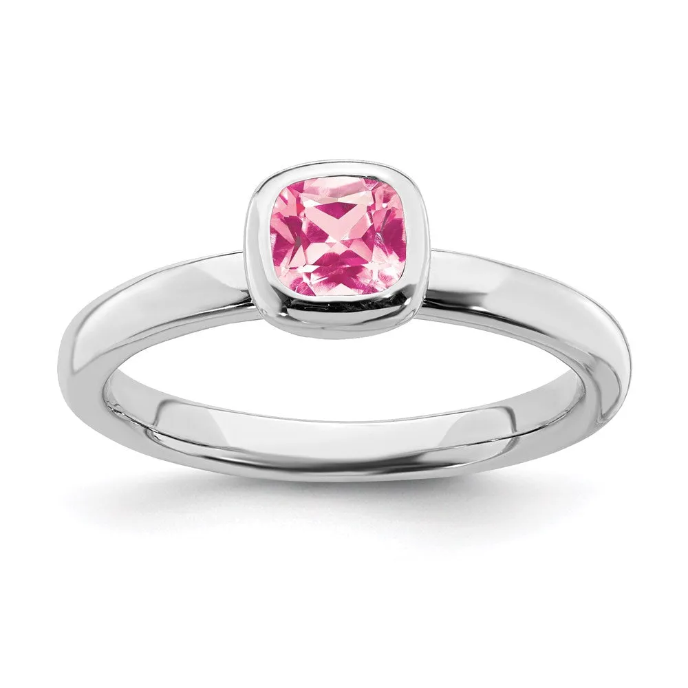 Stackable Expressions Jewelry SS Stackable Expressions Cushion Cut Pink Tourmaline Ring | QSK455