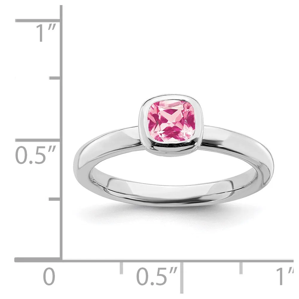 Stackable Expressions Jewelry SS Stackable Expressions Cushion Cut Pink Tourmaline Ring | QSK455