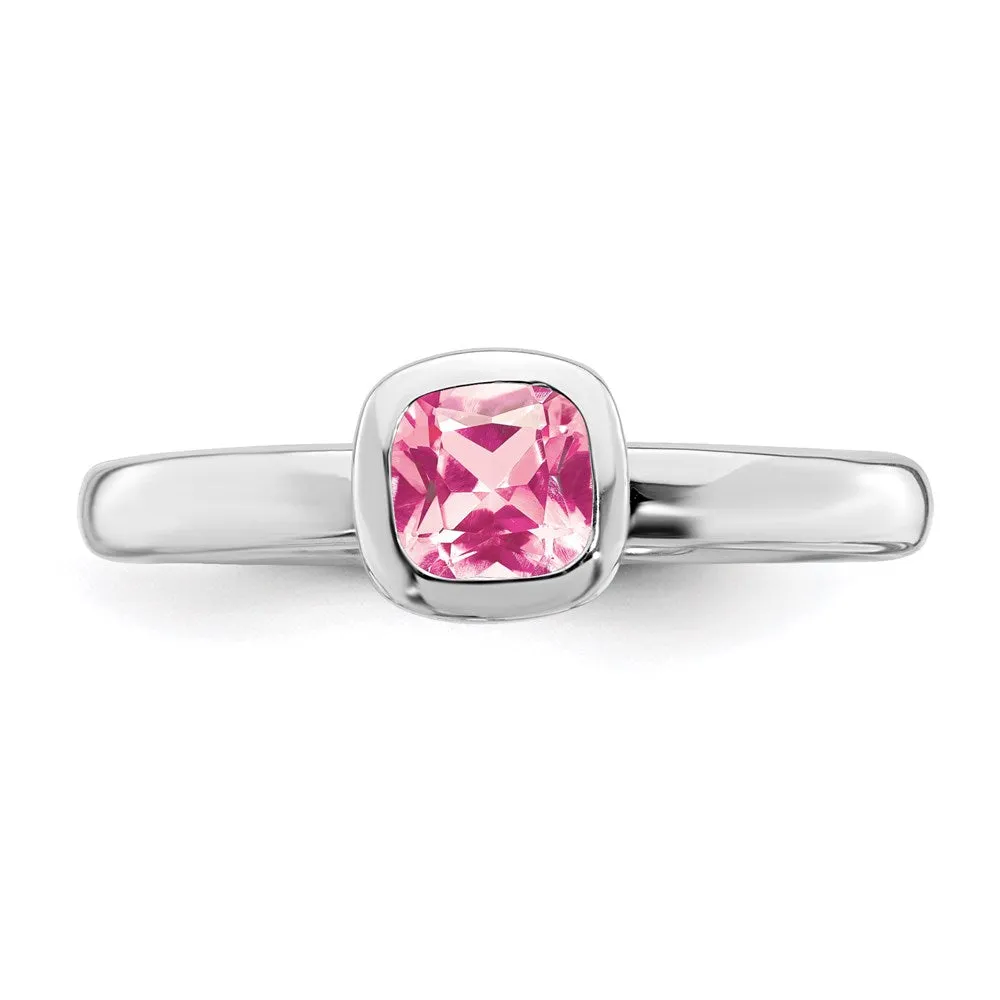 Stackable Expressions Jewelry SS Stackable Expressions Cushion Cut Pink Tourmaline Ring | QSK455