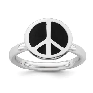 Stackable Expressions Jewelry SS Stackable Expressions Polished Black Enameled Peace Sign Ring | QSK126