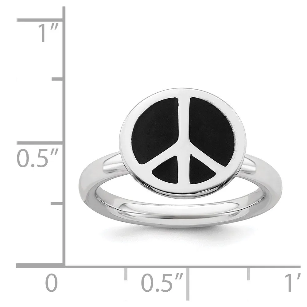 Stackable Expressions Jewelry SS Stackable Expressions Polished Black Enameled Peace Sign Ring | QSK126