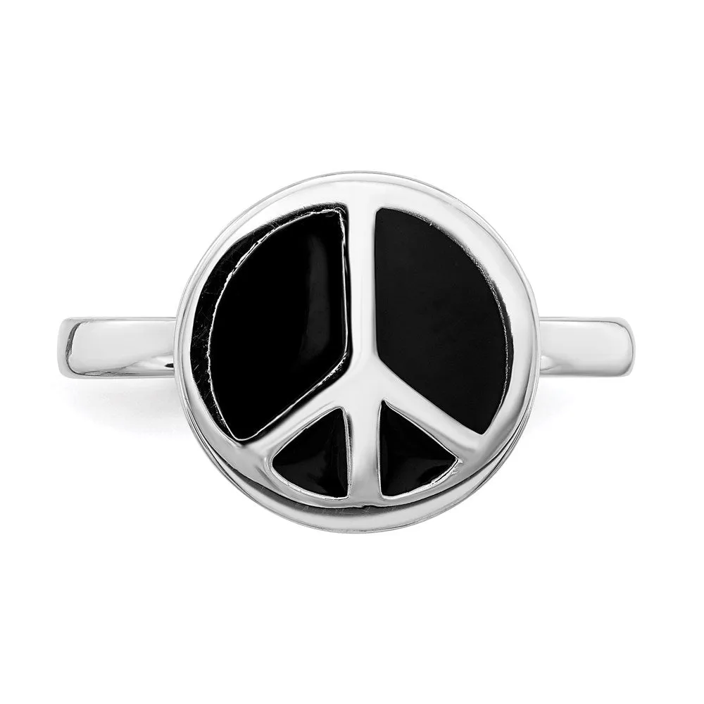Stackable Expressions Jewelry SS Stackable Expressions Polished Black Enameled Peace Sign Ring | QSK126