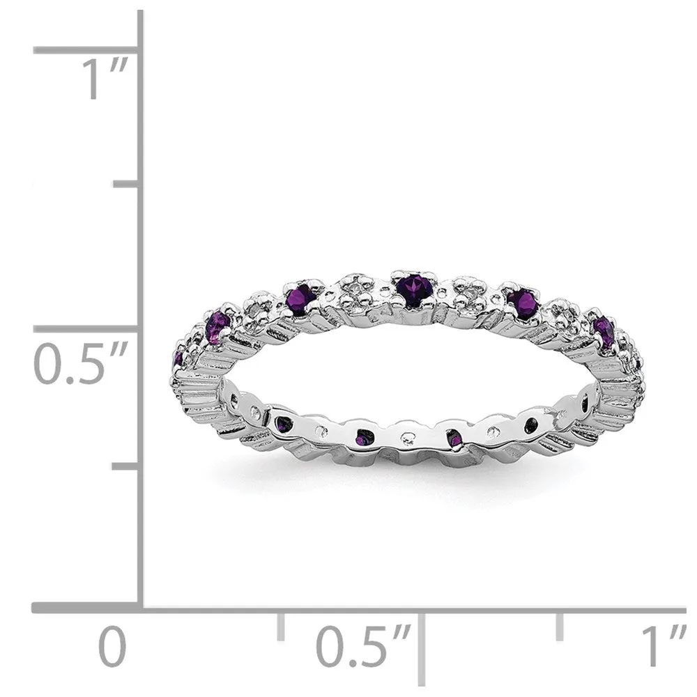 Stackable Expressions Jewelry Sterling Silver Stackable Expressions Amethyst & Diamond Ring | QSK533