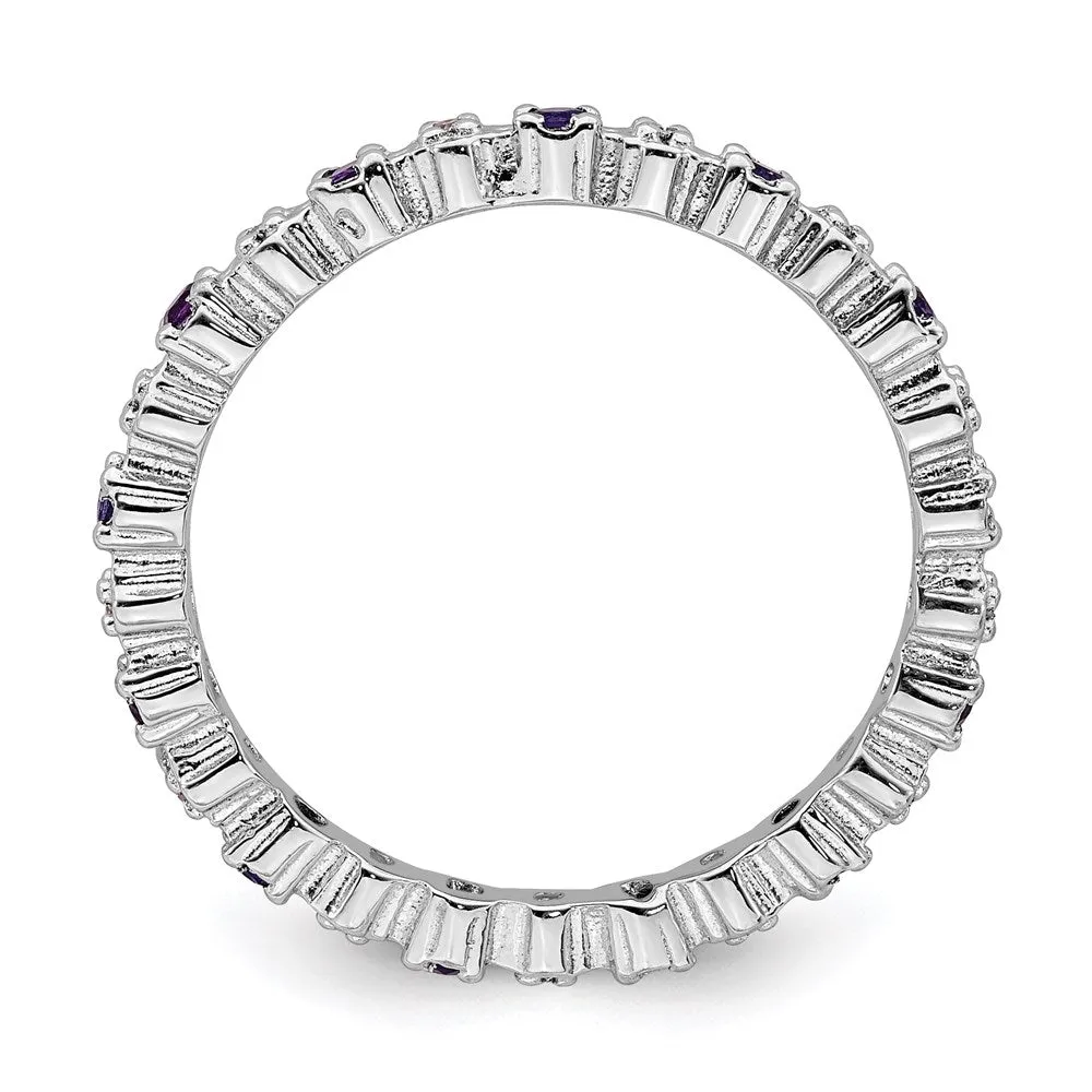 Stackable Expressions Jewelry Sterling Silver Stackable Expressions Amethyst & Diamond Ring | QSK533