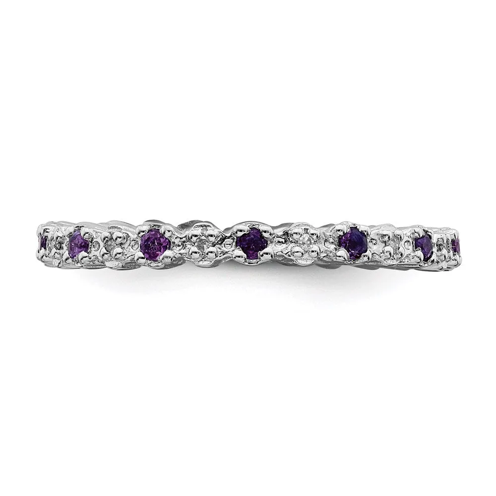 Stackable Expressions Jewelry Sterling Silver Stackable Expressions Amethyst & Diamond Ring | QSK533
