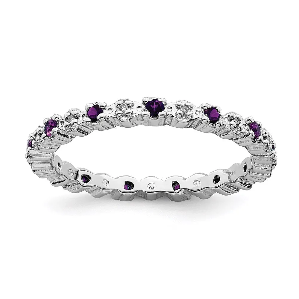 Stackable Expressions Jewelry Sterling Silver Stackable Expressions Amethyst & Diamond Ring | QSK533
