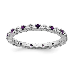 Stackable Expressions Jewelry Sterling Silver Stackable Expressions Amethyst & Diamond Ring | QSK533