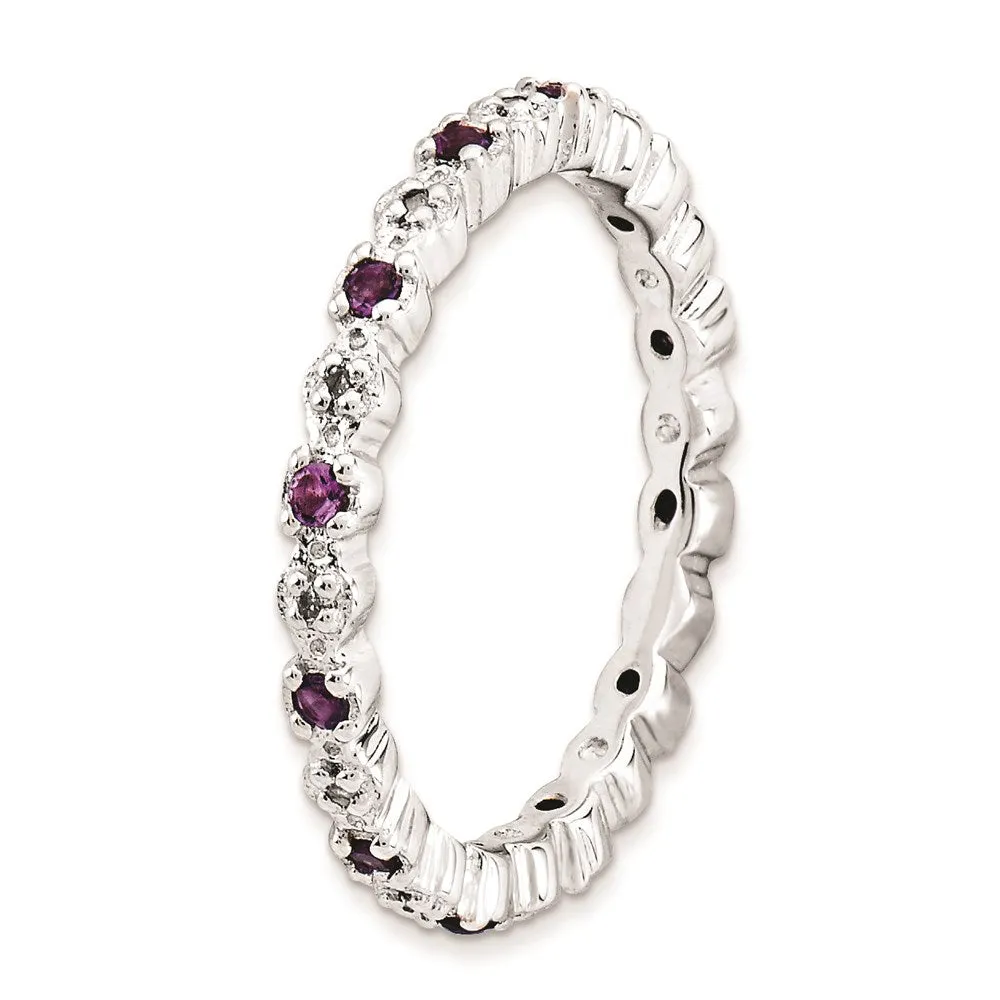 Stackable Expressions Jewelry Sterling Silver Stackable Expressions Amethyst & Diamond Ring | QSK533