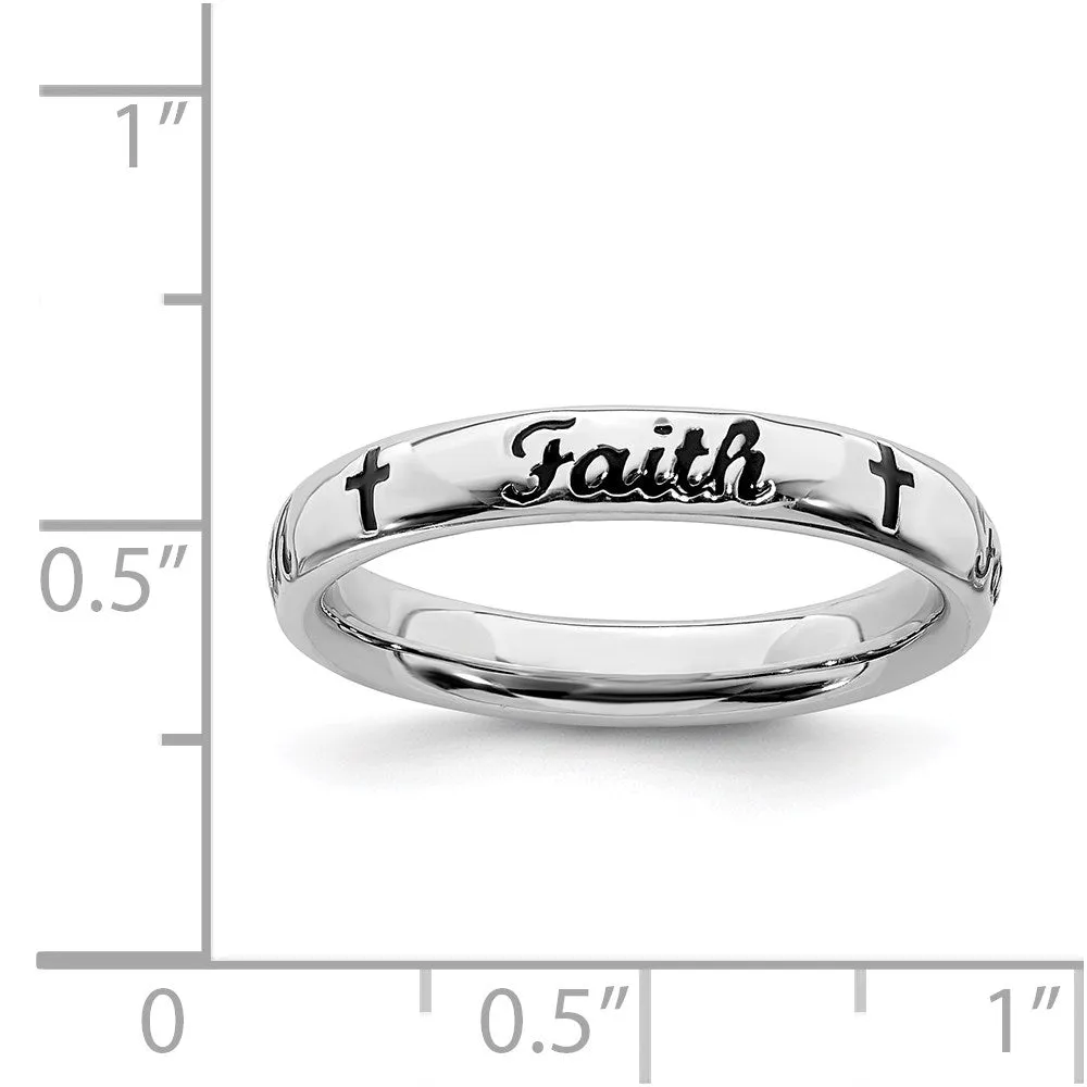 Stackable Expressions Jewelry Sterling Silver Stackable Expressions Black Enamel Faith Ring | QSK1539