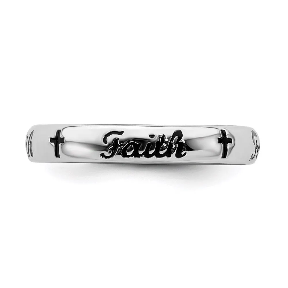 Stackable Expressions Jewelry Sterling Silver Stackable Expressions Black Enamel Faith Ring | QSK1539