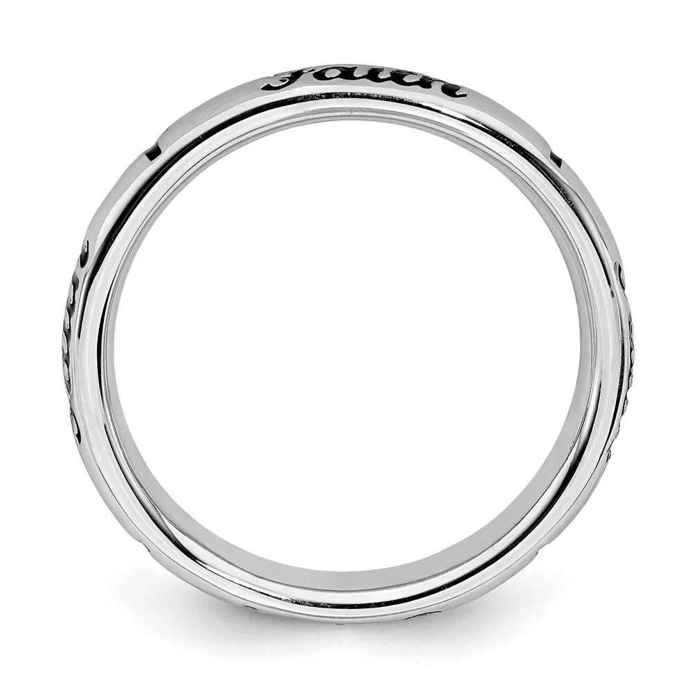 Stackable Expressions Jewelry Sterling Silver Stackable Expressions Black Enamel Faith Ring | QSK1539