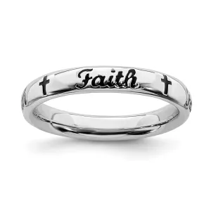 Stackable Expressions Jewelry Sterling Silver Stackable Expressions Black Enamel Faith Ring | QSK1539