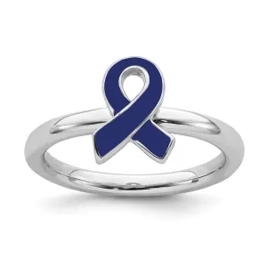 Stackable Expressions Jewelry Sterling Silver Stackable Expressions Blue Enameled Awareness Ribbon Ring | QSK939