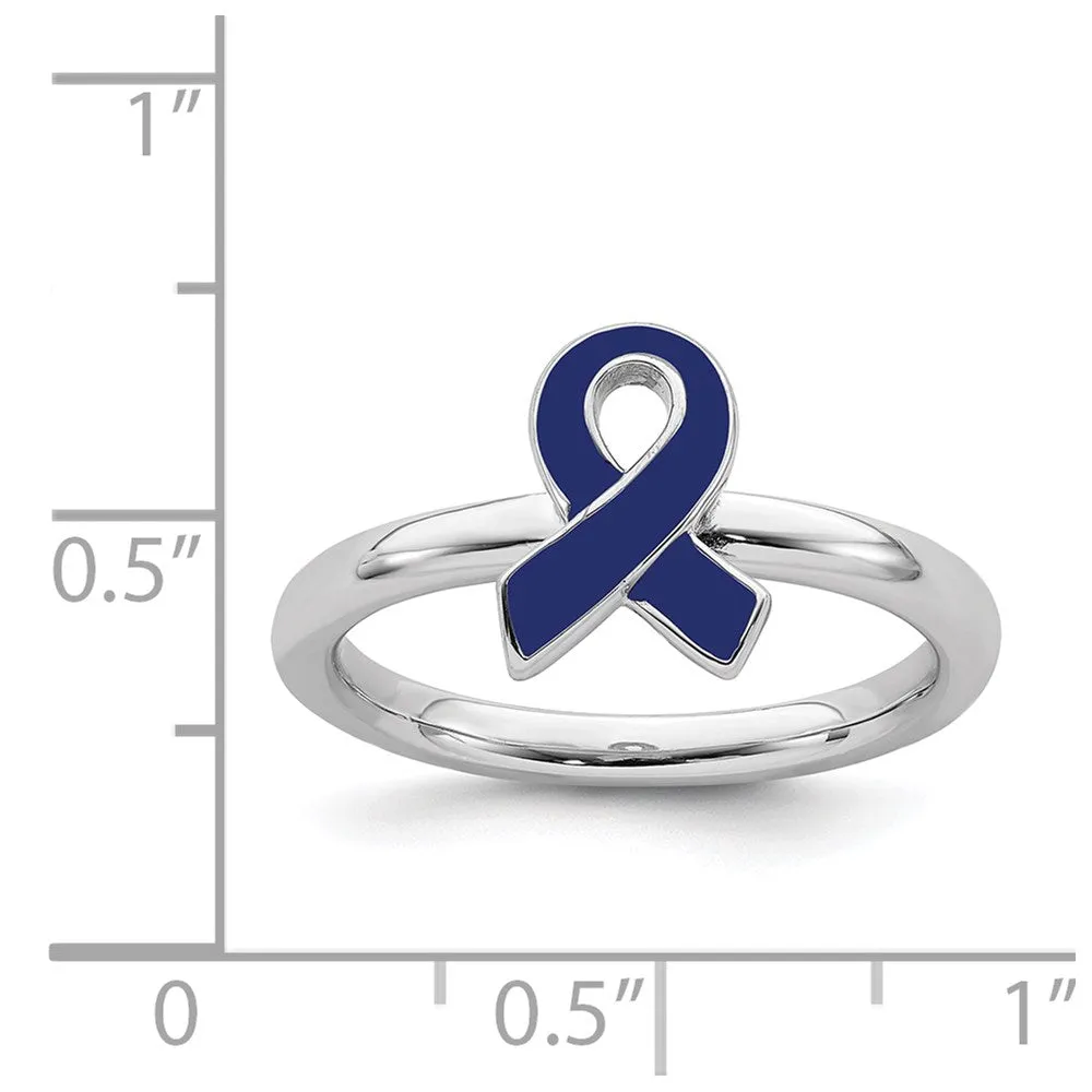 Stackable Expressions Jewelry Sterling Silver Stackable Expressions Blue Enameled Awareness Ribbon Ring | QSK939