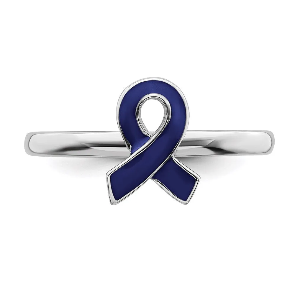 Stackable Expressions Jewelry Sterling Silver Stackable Expressions Blue Enameled Awareness Ribbon Ring | QSK939