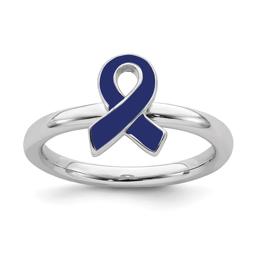Stackable Expressions Jewelry Sterling Silver Stackable Expressions Blue Enameled Awareness Ribbon Ring | QSK939