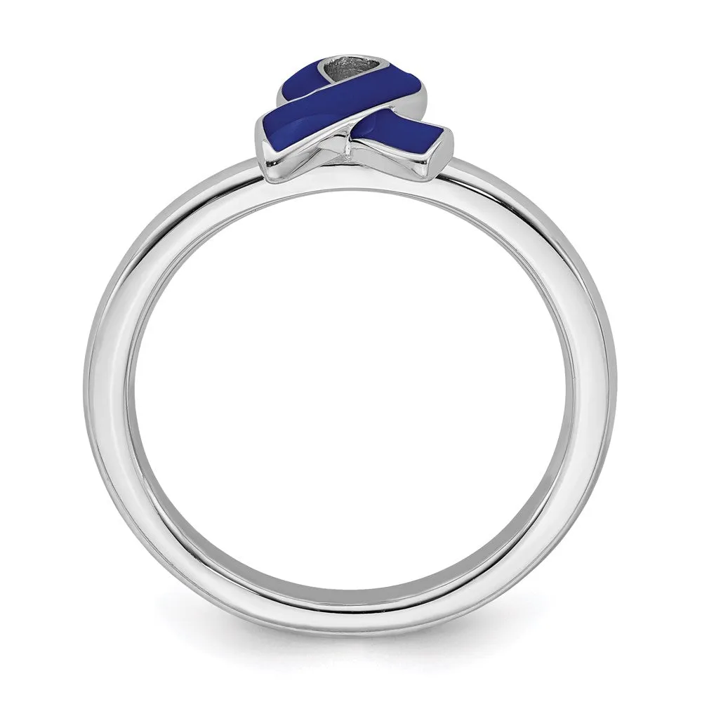 Stackable Expressions Jewelry Sterling Silver Stackable Expressions Blue Enameled Awareness Ribbon Ring | QSK939