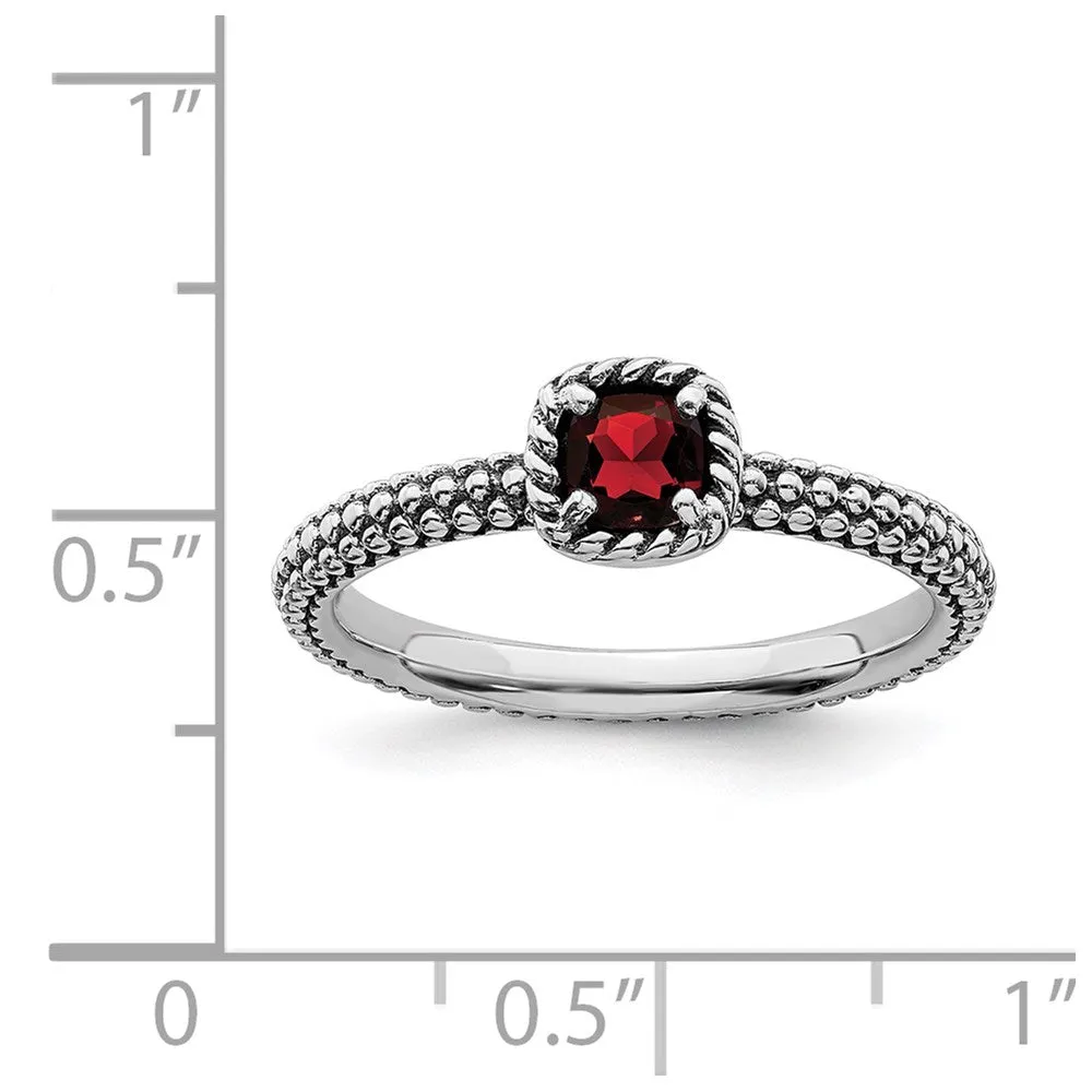 Stackable Expressions Jewelry Sterling Silver Stackable Expressions Checker-cut Garnet Antiqued Ring | QSK742