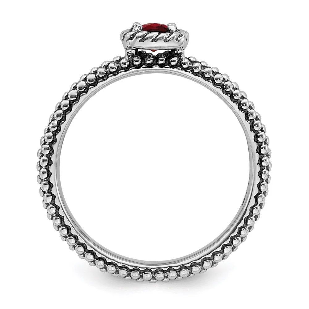 Stackable Expressions Jewelry Sterling Silver Stackable Expressions Checker-cut Garnet Antiqued Ring | QSK742