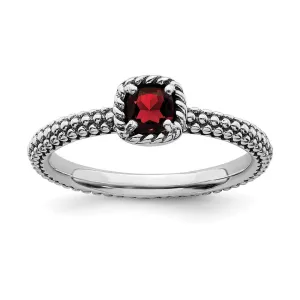 Stackable Expressions Jewelry Sterling Silver Stackable Expressions Checker-cut Garnet Antiqued Ring | QSK742
