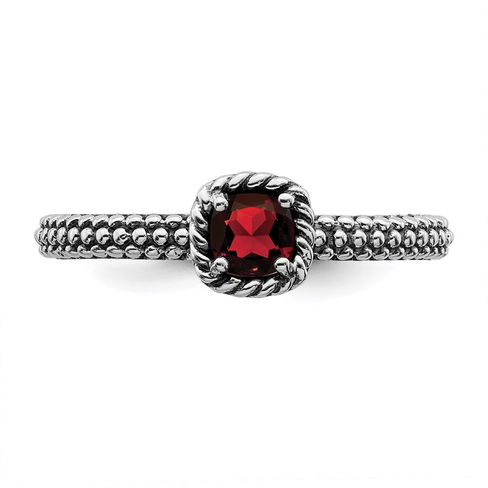 Stackable Expressions Jewelry Sterling Silver Stackable Expressions Checker-cut Garnet Antiqued Ring | QSK742
